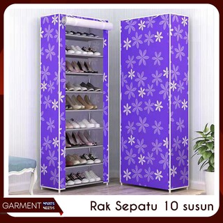 Rak Sepatu 10 Tingkat Shoe Rack Lemari Sepatu Portable Motif Bunga Bagus Shopee Indonesia