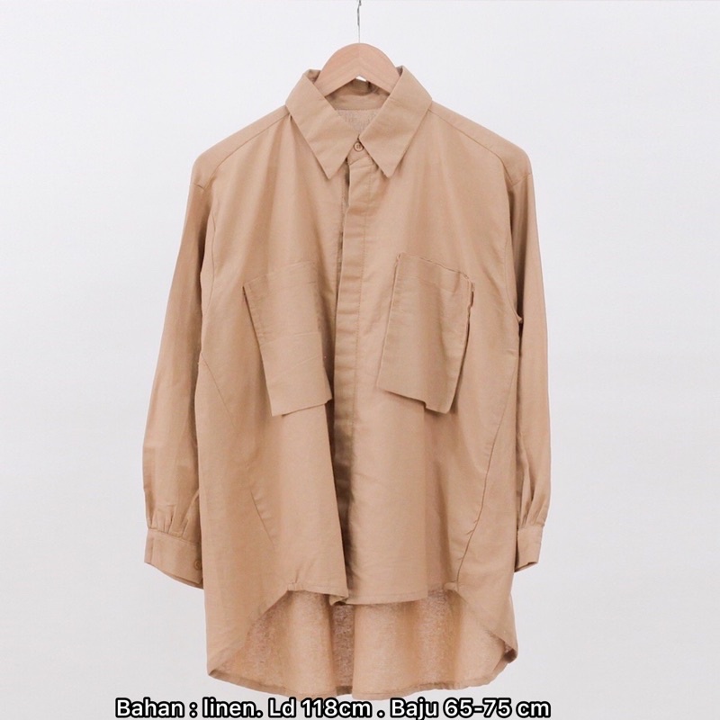 MONOCHROME OVERSIZE BLOUSE MOTIF - ATASAN RAYON FULL KANCING JUMBO / ATASAN RAYON KOMBINASI-KALIN SHIRT BEIGE