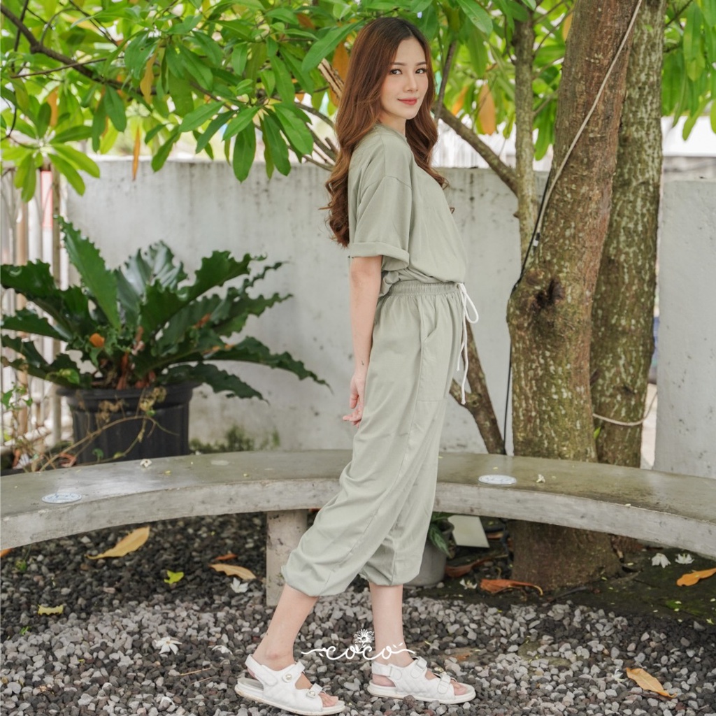 COCO - JENNIE SET - Celana Panjang - Setelan Wanita - Homewear - Pakaian Wanita - Piyama Wanita - Dailywear - Set Wanita-Sage green