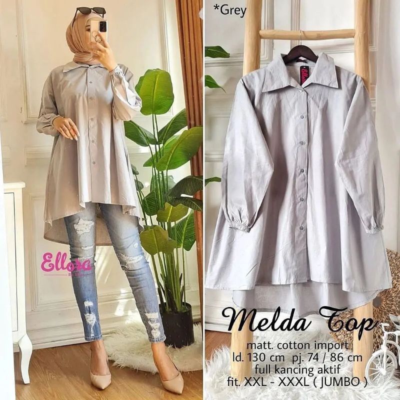 ATASAN TERBARU WANITA XL/BLOUSE KATUN PARIS/MELDA TOP OVERSIZE/LD 110/FAR MOSLEMSTORE