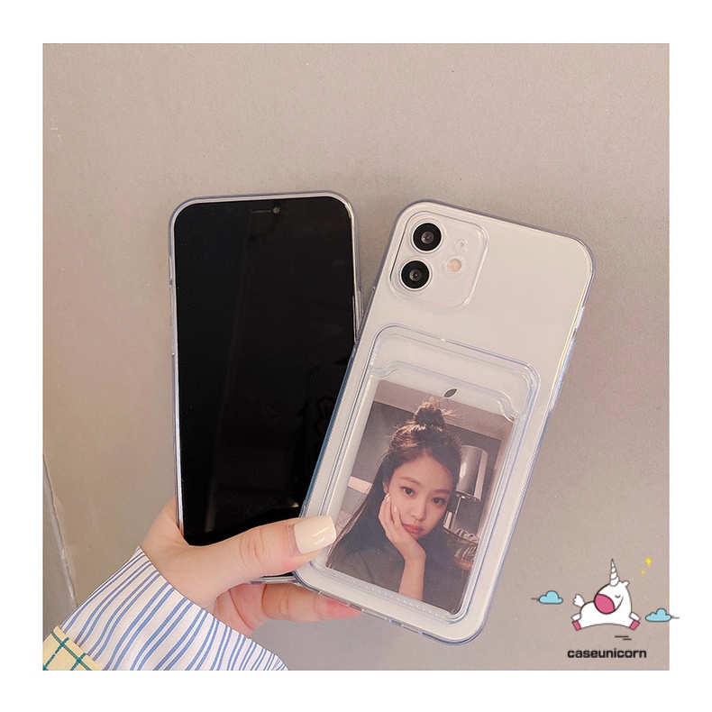 Wallet Slot Card Holder Phone Case for Vivo Y20 Y11 Y15 Y12 Y17 Y12i Y30 Y20i Y20s Y12s Y50 Y30i Transparent Soft TPU Back Cover Real Me C11 5 5s 5i 6i C3 OP PO A54 A12 A94