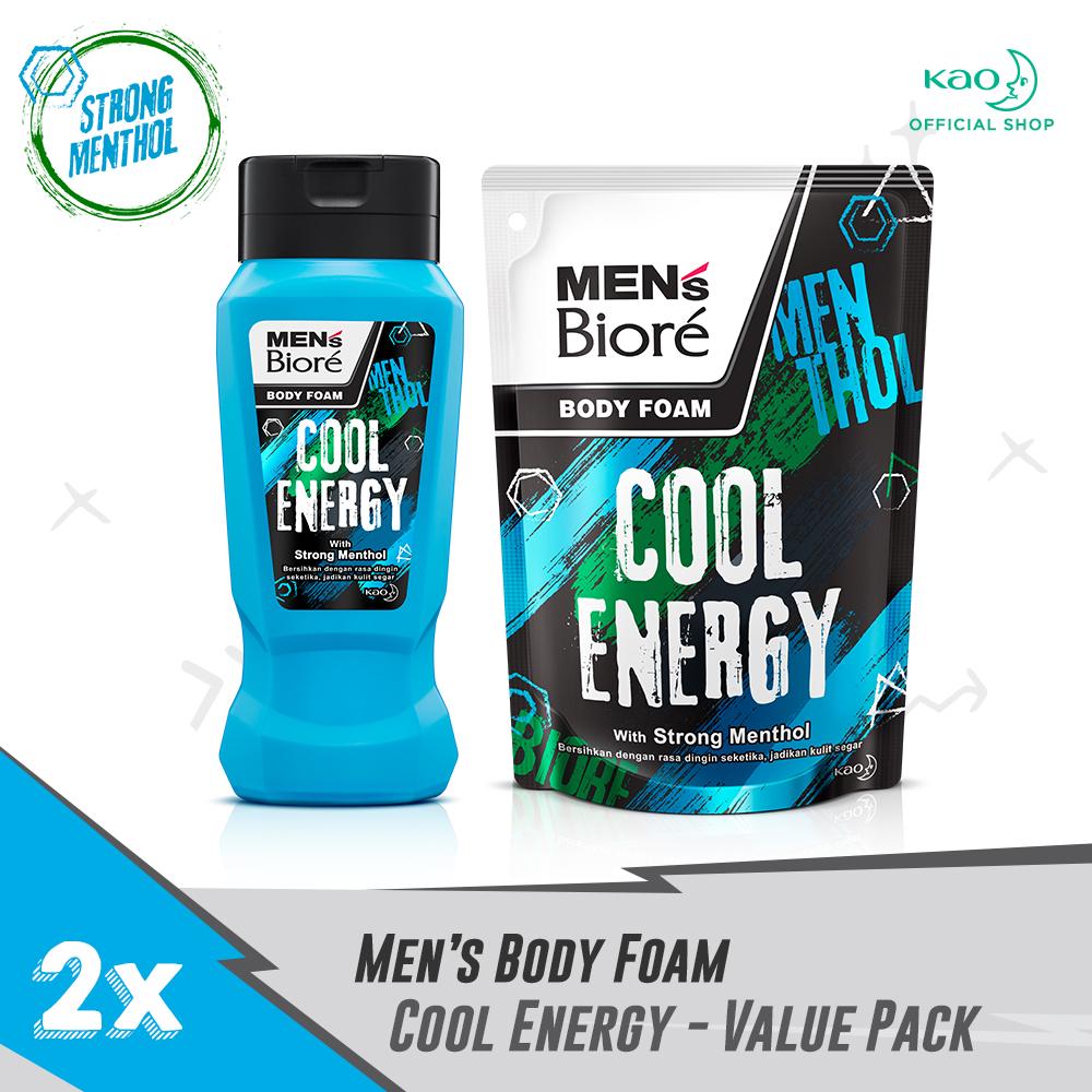 Men's Biore Sabun Mandi Cair Untuk Pria Cool Energy Strong Menthol Botol 250 ml + Refill 400 ml - Sa