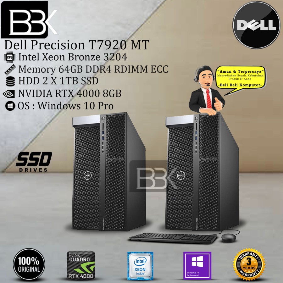 DELL Precision T7920 MT Xeon Bronze 3204 64GB 2TB SSD VGA 16GB W10PRO