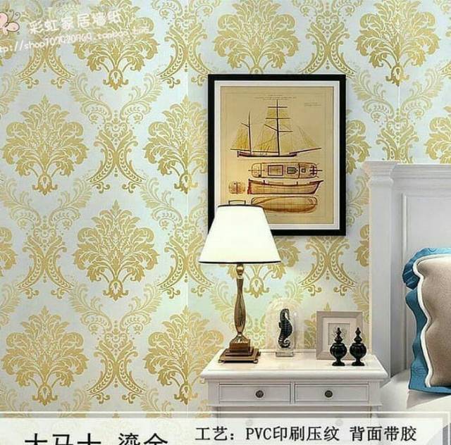 Wallpaper stiker dinding motif batik gold