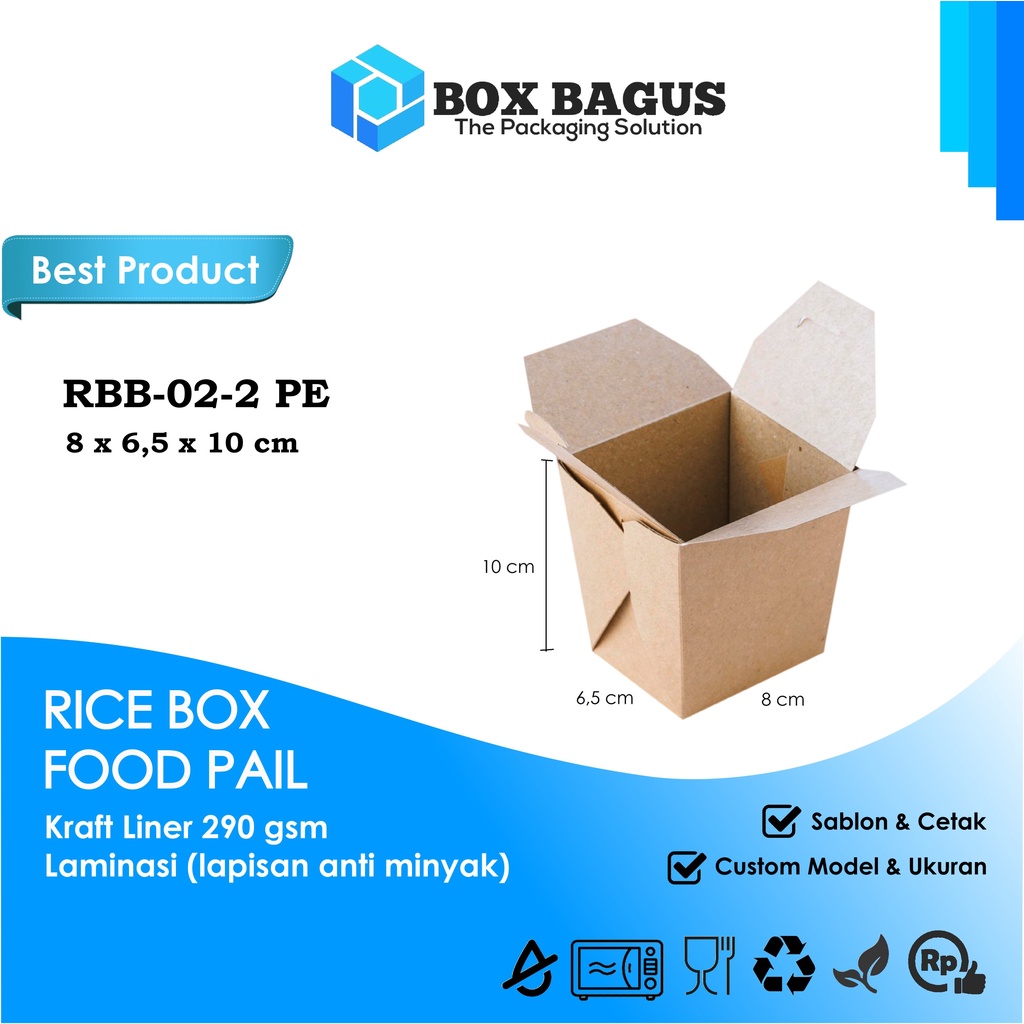 RICE BOX FOOD PAIL DUS KOTAK HAMPERS MAKANAN NASI MIE KUE SNACK 8x6,5x10 cm PAPER KRAFT 290 gsm LAMINASI