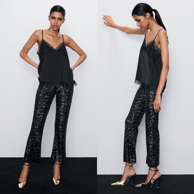 Tanktop Zara Wanita Lace Trim Camisole Top