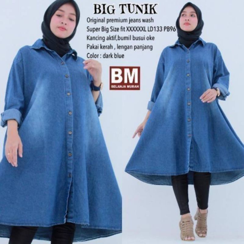jeans jumbo / atasan jumbo jeans / Tunik Superjumbo / Big tunik ld 140 /tunik jeans jumbo /tunik jum