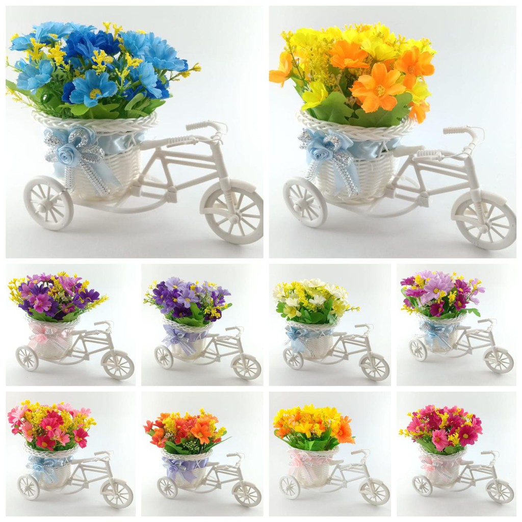 COD/BUNGA SEPEDA BUNGA DAISY PLASTIK BUNGA HIAS POT SEPEDA BUNGA DAISY IMITASI SET POT BS6602-BT9001