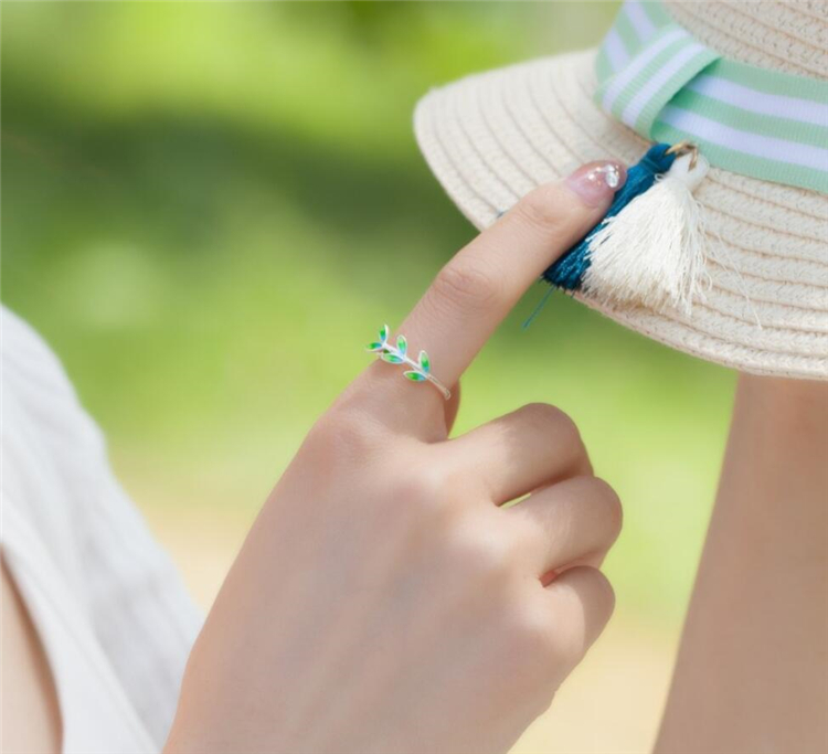 Personaly Simple Green Leaf Rings Korean Index Finger Opening Ring Women Jewelry