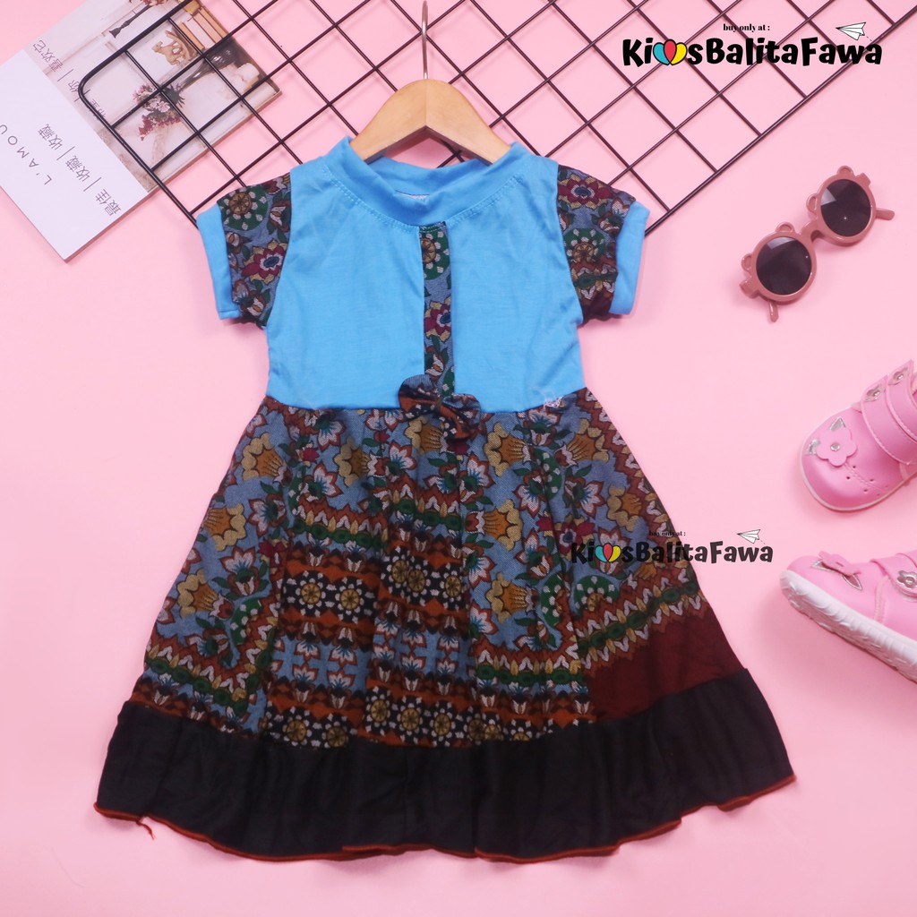 Dress Keisha uk 1-2 Tahun / Dres Lengan Anak Perempuan Baju Balita Gaun Pesta FashionKids Adem Murah