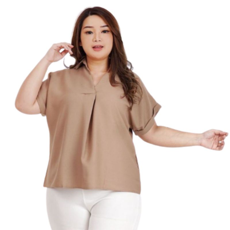 Baju Atasan Wanita Oversize Blouse Jumbo Ld 130 cm Terbaru 2023  Viral Kerah Kemeja Bahan Moscrepe . Blus Wanita Dewasa Big Size Kekinian Murah Jessy