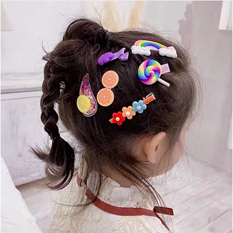 Magic789 14PCs / set Jepit Rambut Motif Kartun Hewan / Bunga / Buah Untuk Aksesoris Bayi / Anak Perempuan