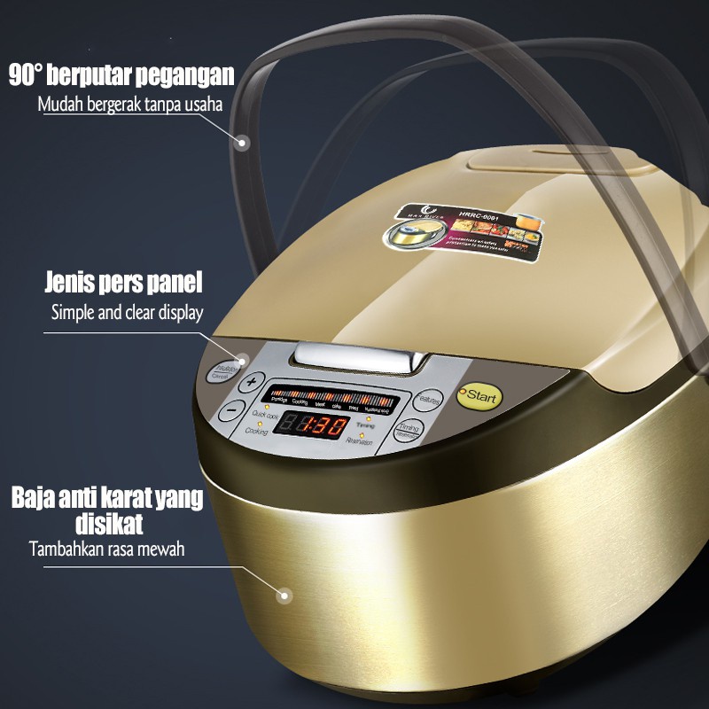 Smart Multifungsi Rice Cooker Penanak Nasi Digital Lapisan emas 2L