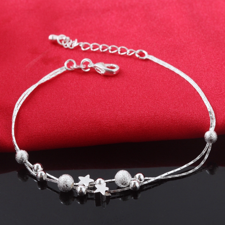 Gelang Manik Bintang Perak Women Silver Star Beads Bracelet Korea Multilayer Adjustable Bracelets Jewelry Accessories