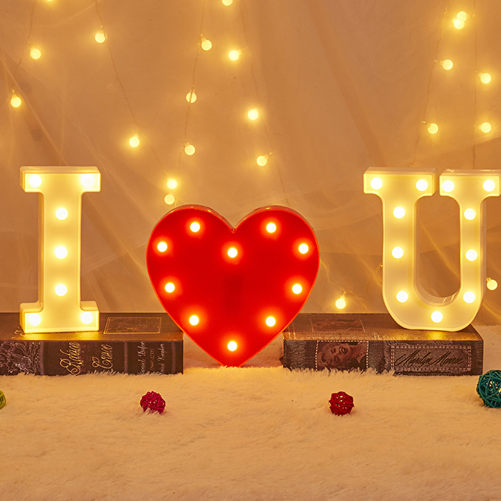 LED 26 Letters Luminous Night Light/Warm White Battery DIY Alphabet Lamp/Christmas Wedding Birthday Valentines Day Party Decor/INS Standing Neon Romantic Light Box