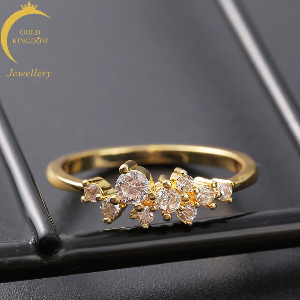 Cincin Emas Plated Emas Asli Kadar 375Hias Berlian Untuk Perempuan