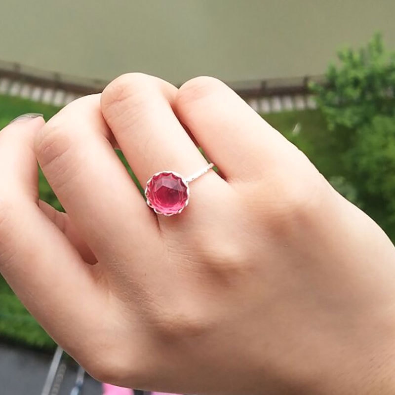 OLOJO Merah Dan Hijau Resin Batu Permata Imitasi Cincin Geometris Cincin Tren Unisex