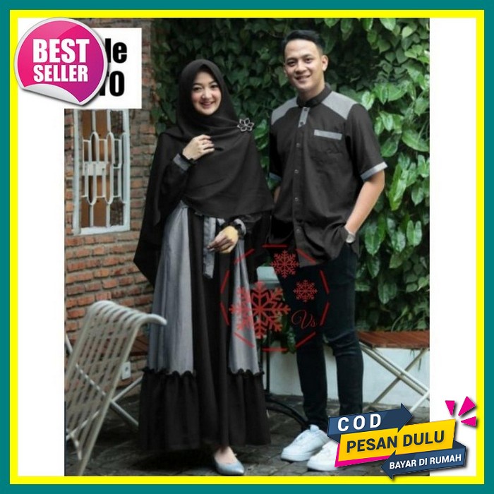 Baju Gamis Couple Pasangan Suami Istri Terbaru Edisi Lebaran Polos Simple Model Modern 2022 Bintan C