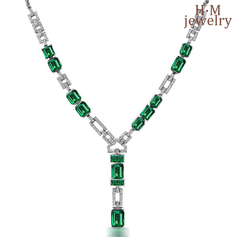 Kalung Rantai Sterling Silver 925 Dengan Liontin Batu Emerald Micro-Inlaid Untuk Wanita