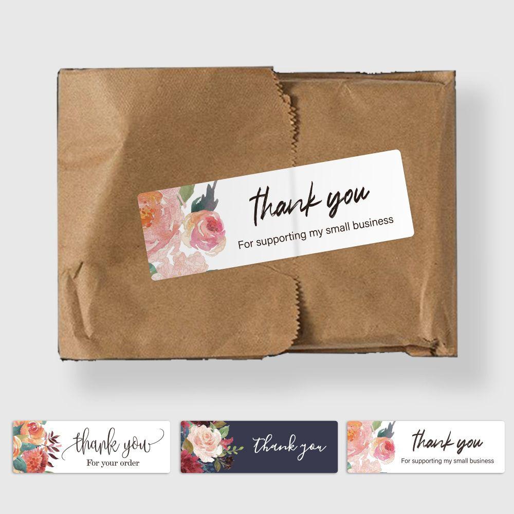 R-flower 100pcs/bag Thank You Stiker Bunga Komoditi Bisnis Kecil Stiker Mendukung Bisnis Kecilku Pernikahan Self-adhestive Label Stiker