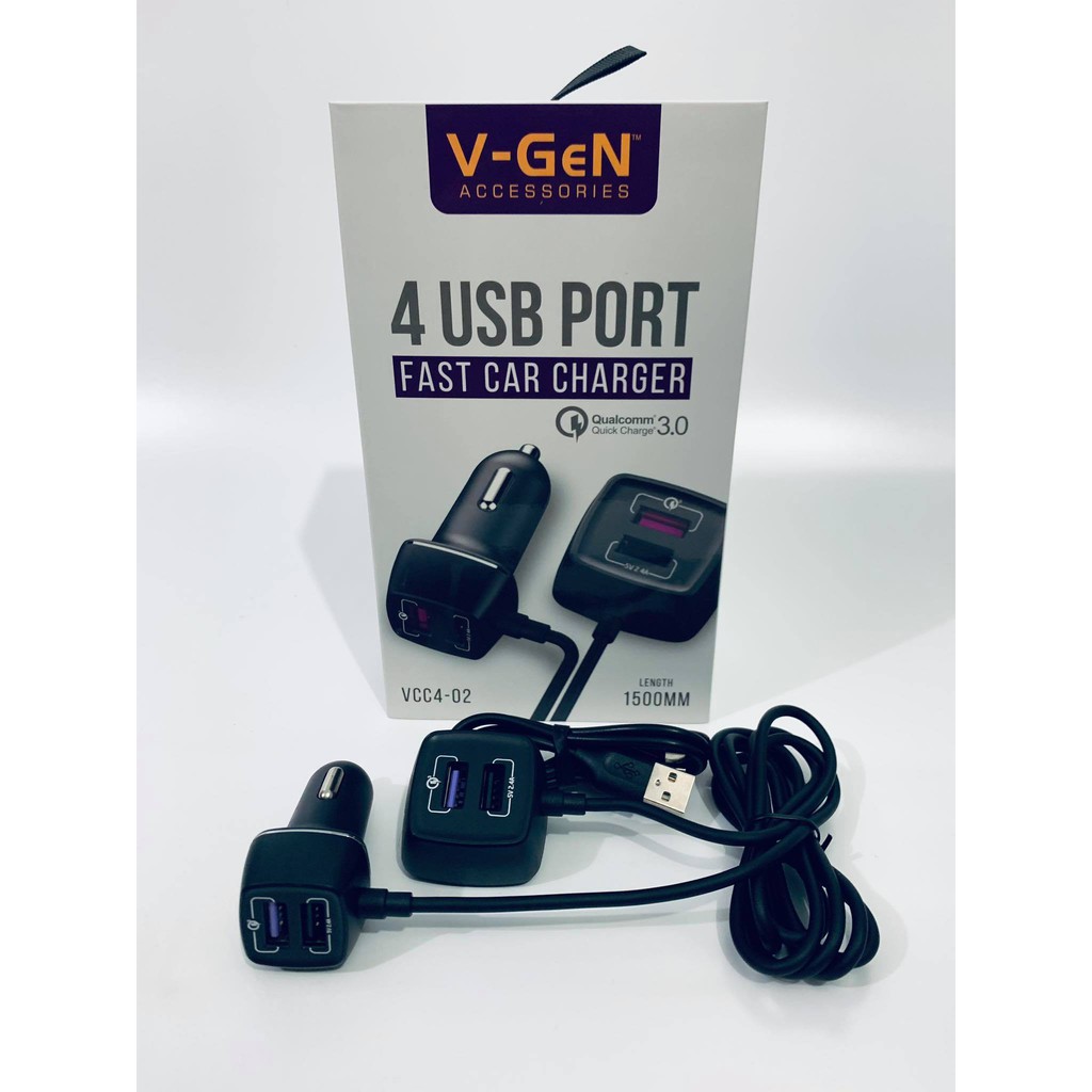 Car Charger V-GeN VCC4-02 Fast Charging QC3.0 4 USB Port VGEN