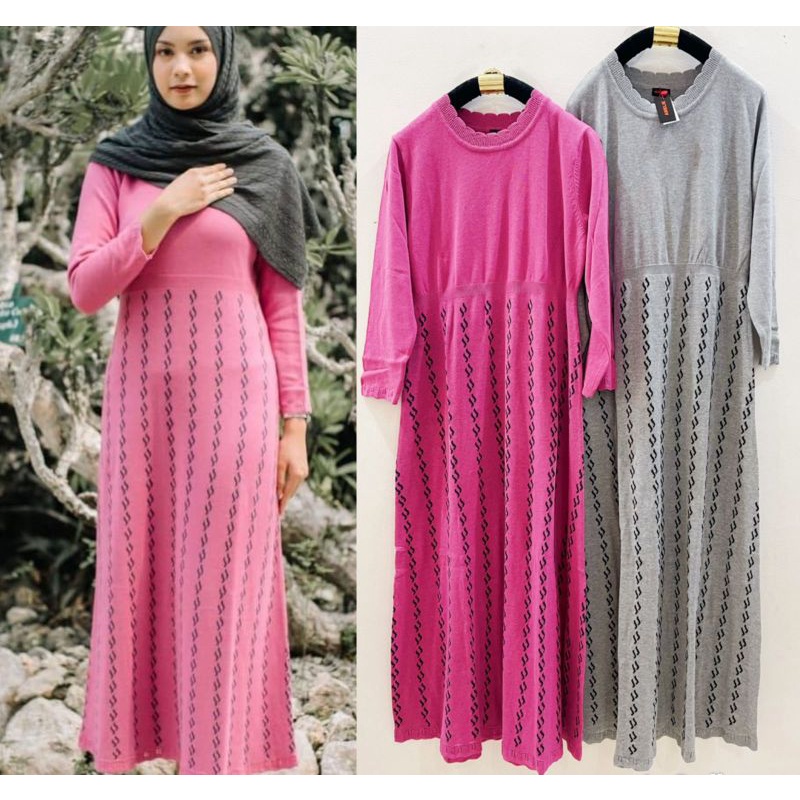 Ameli* knit pink n grey maxi dres