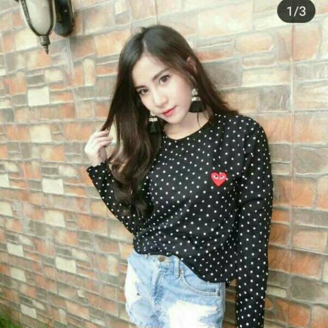 KAOS PLAY CDG POLKA LENGAN PANJANG ORIGINAL PREMIUM IMPORT BKK