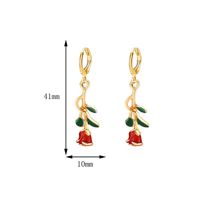 LRC Anting Tusuk Fashion Gold Color Rose Flower Drop Oil Alloy Earrings P12229