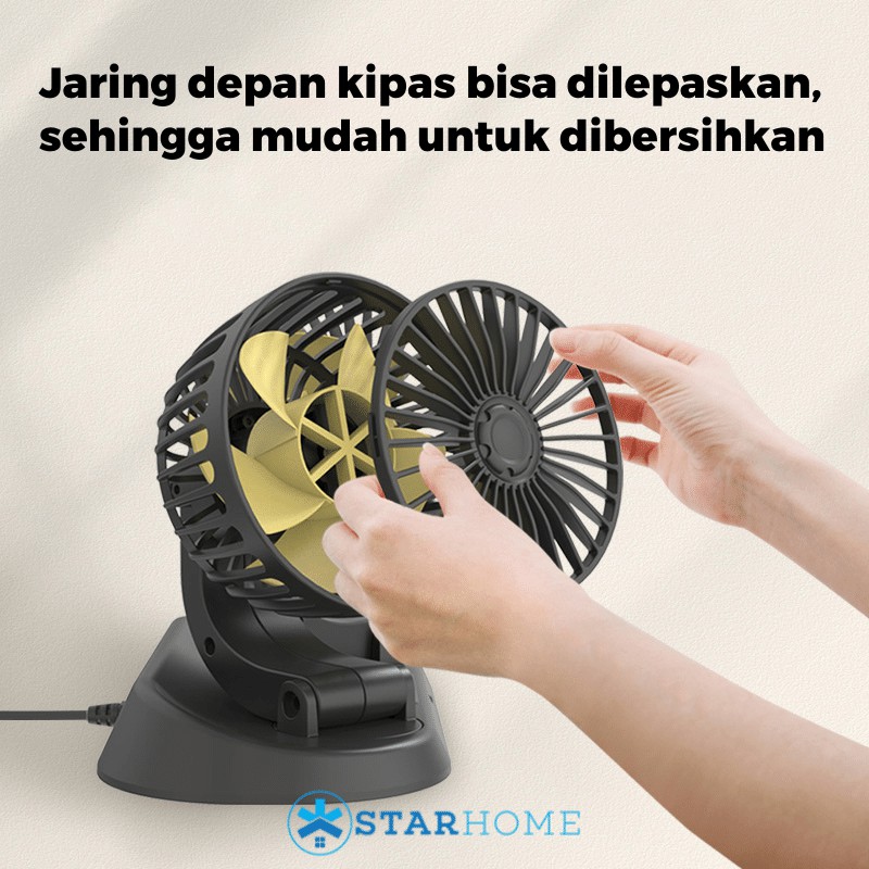 Kipas Angin Mobil StarHome Kipas Angin Ganda Double Blower Fan Kipas Angin USB 2 Kecepatan Angin