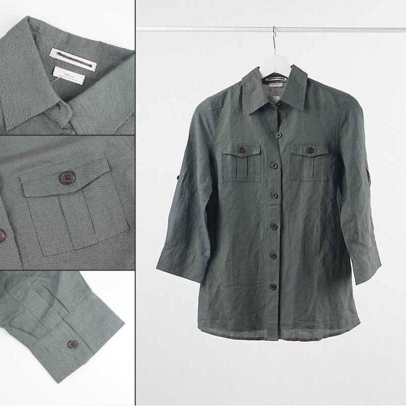 Kemeja Wanita Linen Quarter Sleeve Full Kancing Ada Kantong Depan-3