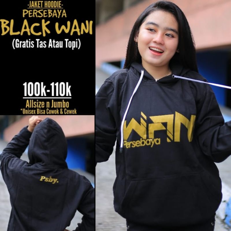 Jaket Hoodie BLACK WANI Persebaya Hitam Gold Bonek Bonita Premium