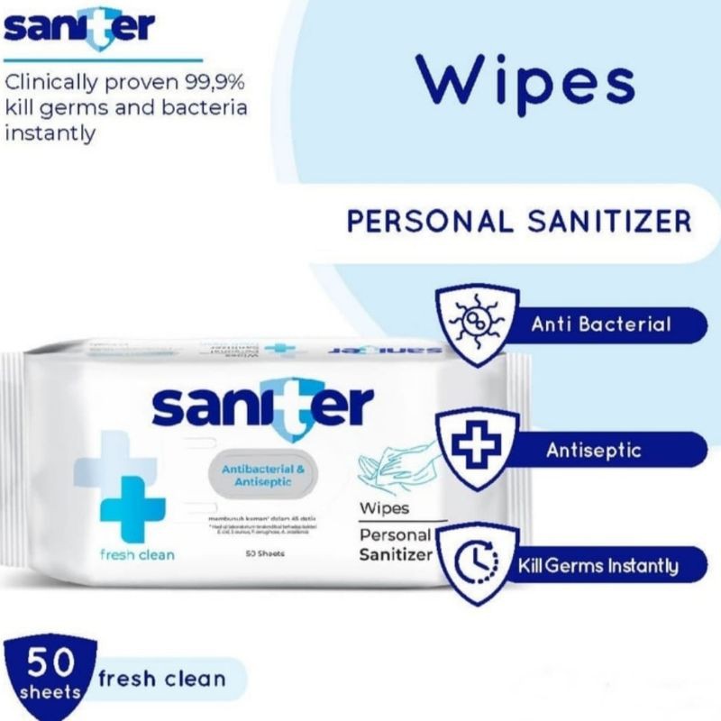 Tissue Wipes Saniter AntiBacterial Antiseptic 50 sheets