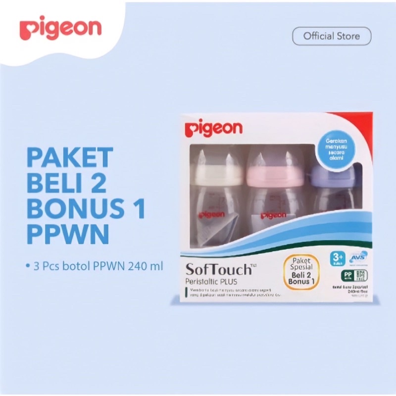 Pigeon Bottle Soft Touch Peristaltic Plus Paket Botol Susu Bayi isi 3Pcs 0M+ 160ml &amp; 240ml /5oz