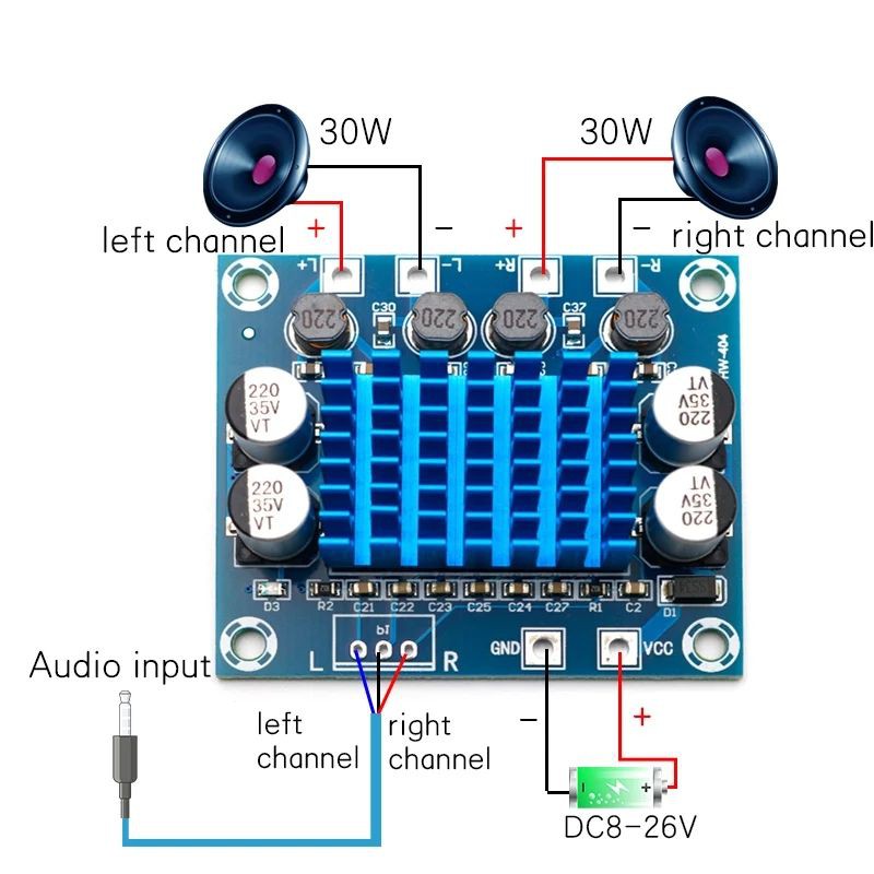 Audio Amplifier TPA3110 XH-A232 Class D 30W + 30W 2.0 DC 8-26V 3A