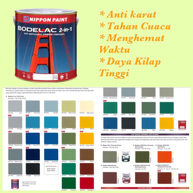  cat  besi  Nippon  paint  bodelac 2in1 primer anti karat 