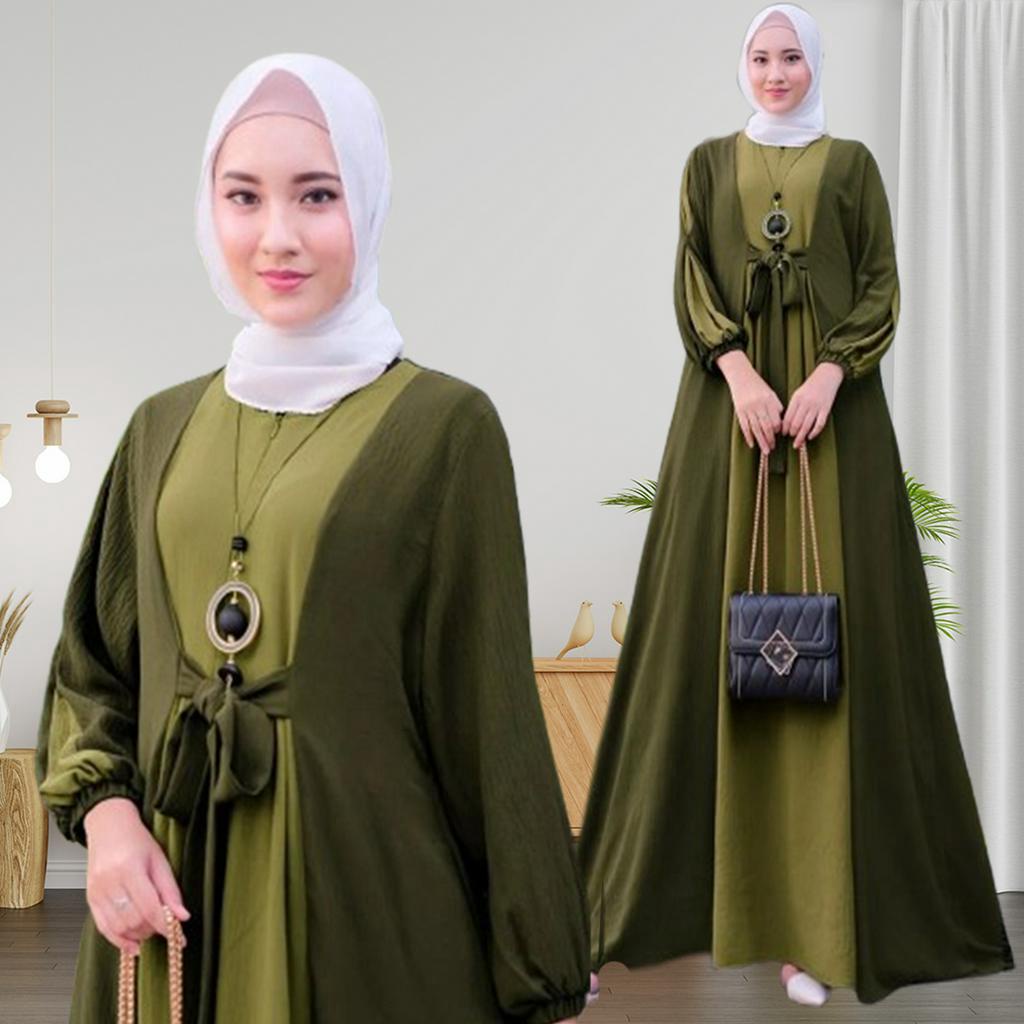 Baju Gamis Wanita IAJ001 Bahan Crinkle Airflow Tangan Panjang Dress