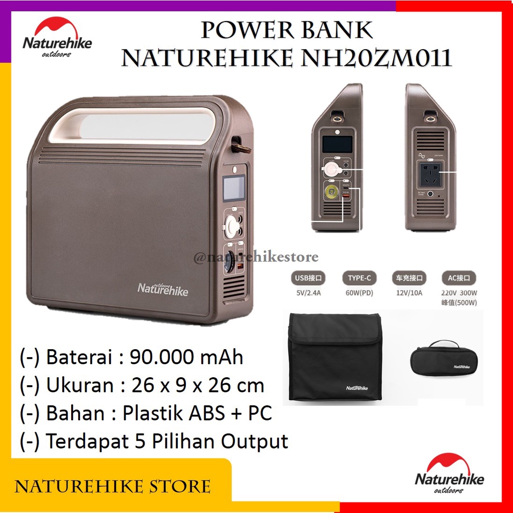 Power Bank 90000 MAH Powerbank Multifungsi Charger Power Camping Outdoor Touring 60W Naturehike NH20