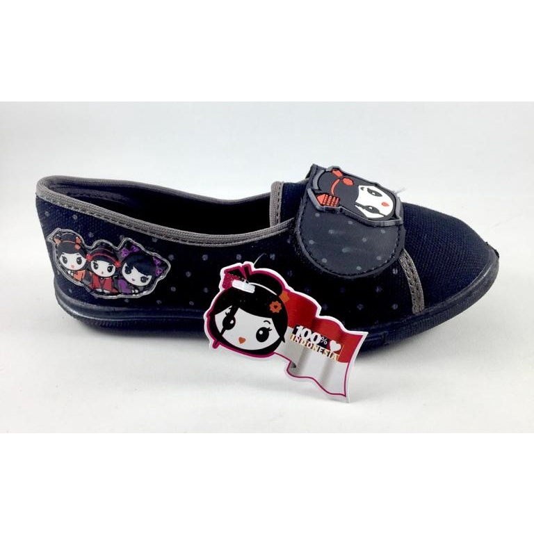 SEPATU ANAK PEREMPUAN-SEPATU SEKOLAH ANAK PEREMPUAN-SEPATU ANAK CEWEK-SEPATU SANTICA YOSHIKO HITAM ABU 27 - 34 - FANZ STORE