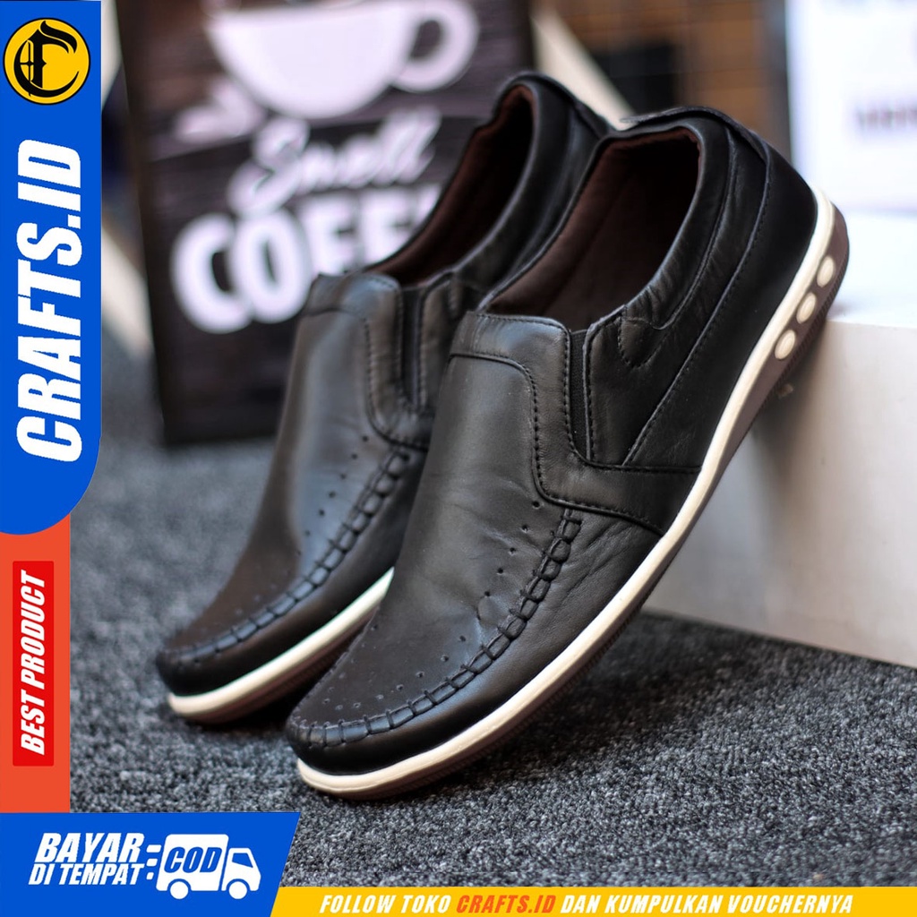 Crafts Blez - Sepatu Kulit Slip on Casual Kerja Pria