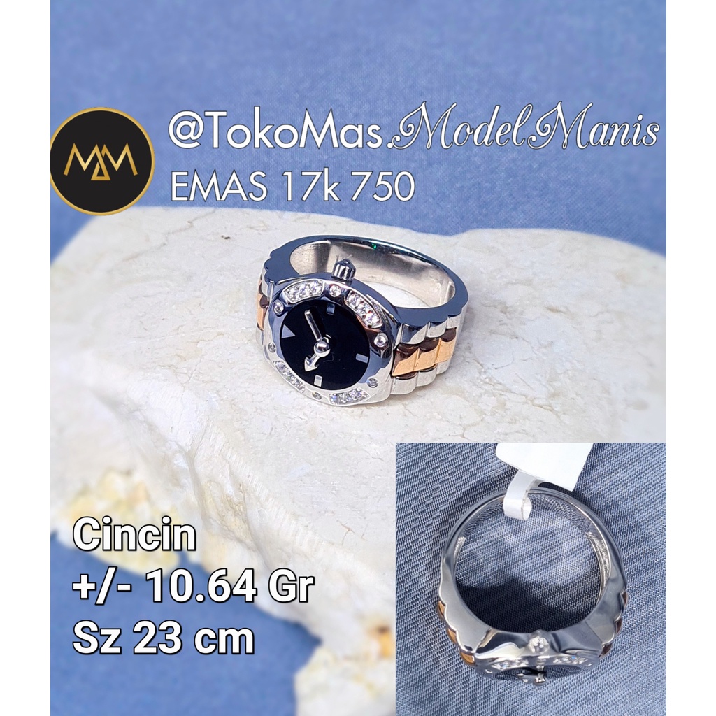 Cincin Jam tangan bulat fashion italy emas putih 750 kadar 17k