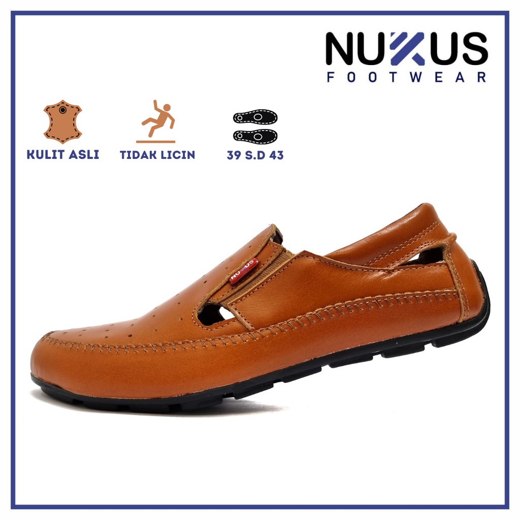 Nukus Sepatu Kasual Loafer Kulit Sapi Asli Coklat Tan - NKL