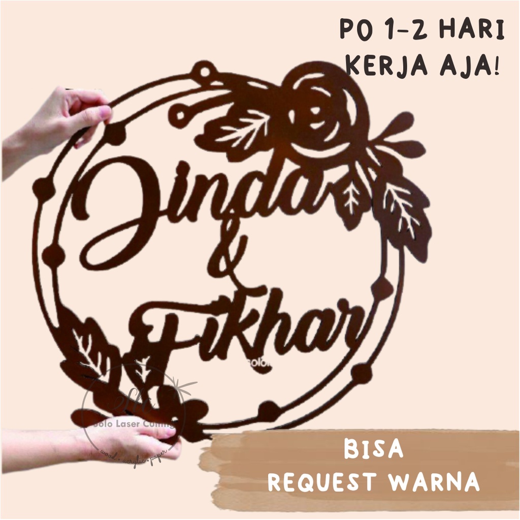Backdrop Lingkaran Kayu Nama Dekorasi Wedding Lamaran Pernikahan kamar anak custom mdf nama tunangan
