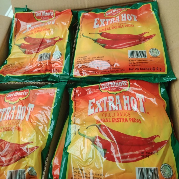 

Sambal-Aneka- Delmonte Saos Sambal Extra Hot Kemasan Sachet Isi 24@9Gr -Aneka-Sambal.