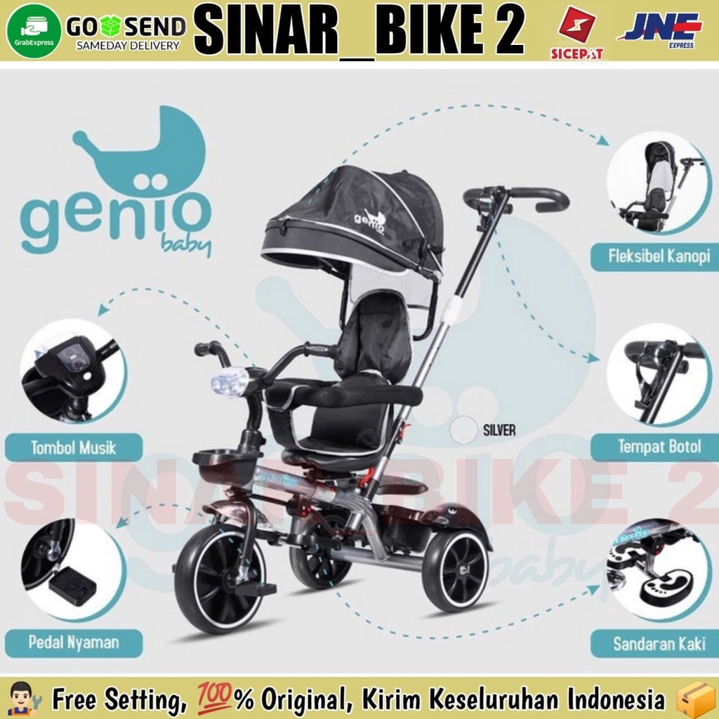 Sepeda Anak Roda Tiga GENIO BABY CARRIAGES New Musik Kursi Bisa Di Putar