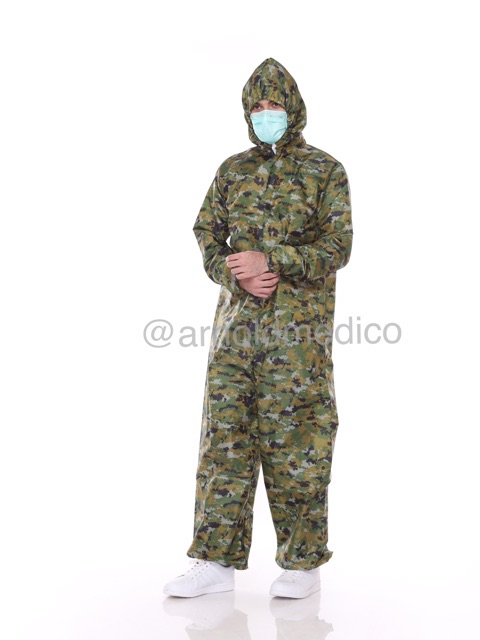 Baju APD Hazmat Parasut Waterproof / Anti Air / Anti Droplets Loreng Tentara