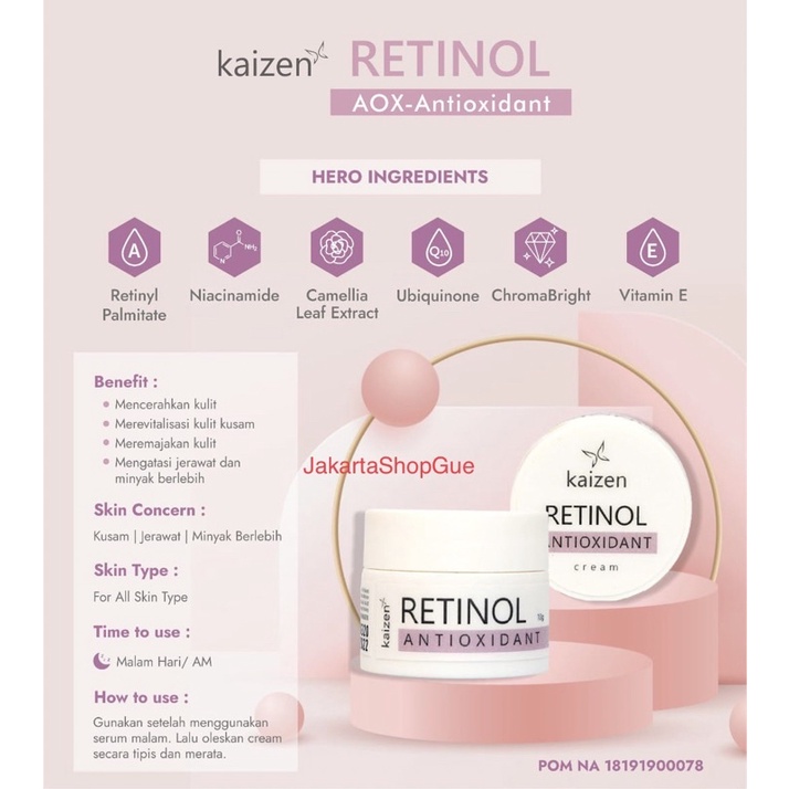 RETINOL ANTIOXIDANT RETINOL AOX ANTI OXIDANT Kaizen Cream Malam Pencerah & Antiaging / Retinol Antio