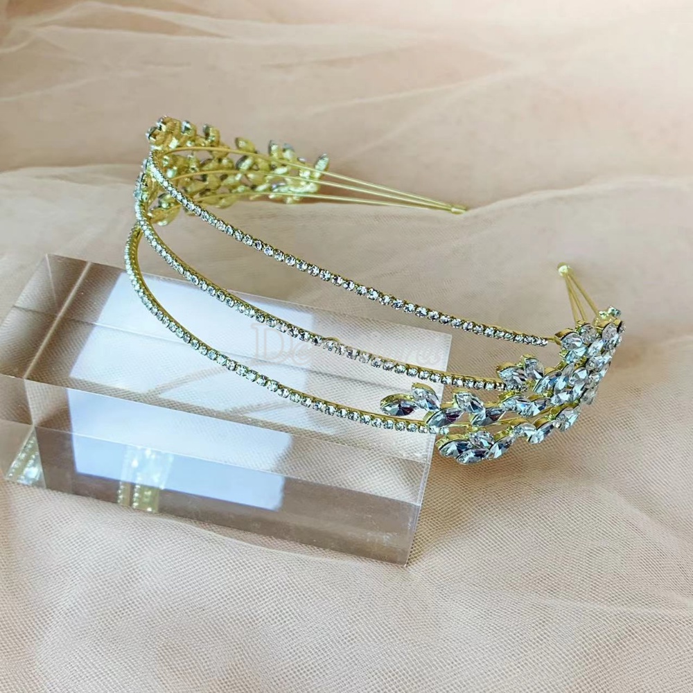 Headband Bentuk Daun Aksen Berlian Imitasi Untuk Pengantin Wanita