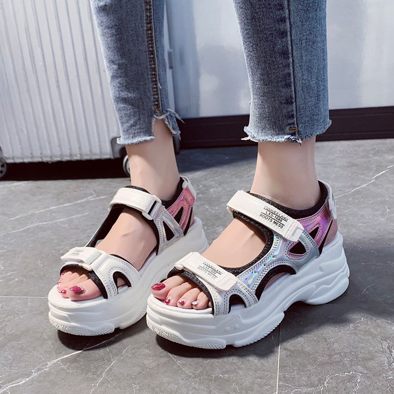 Kano Sandal Wanita Cantik Hologram Santai Sandal Wedges Cewek Terbaru Stylish Keren Murah