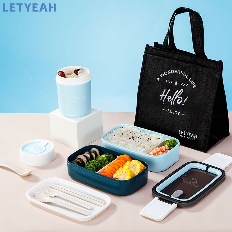 letyeah Lunch box 2 susun 1600ml dan Cangkir Sup 500 ml set /Free peralatan makan