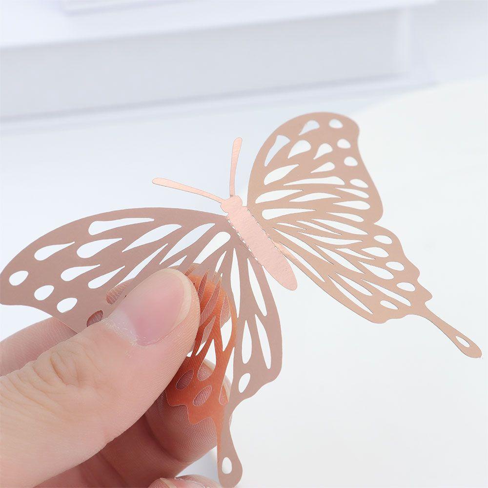 R-flower Butterfly Wall Stiker 12PCS Tekstur Logam Berongga Perlengkapan Pesta Dekorasi Dinding